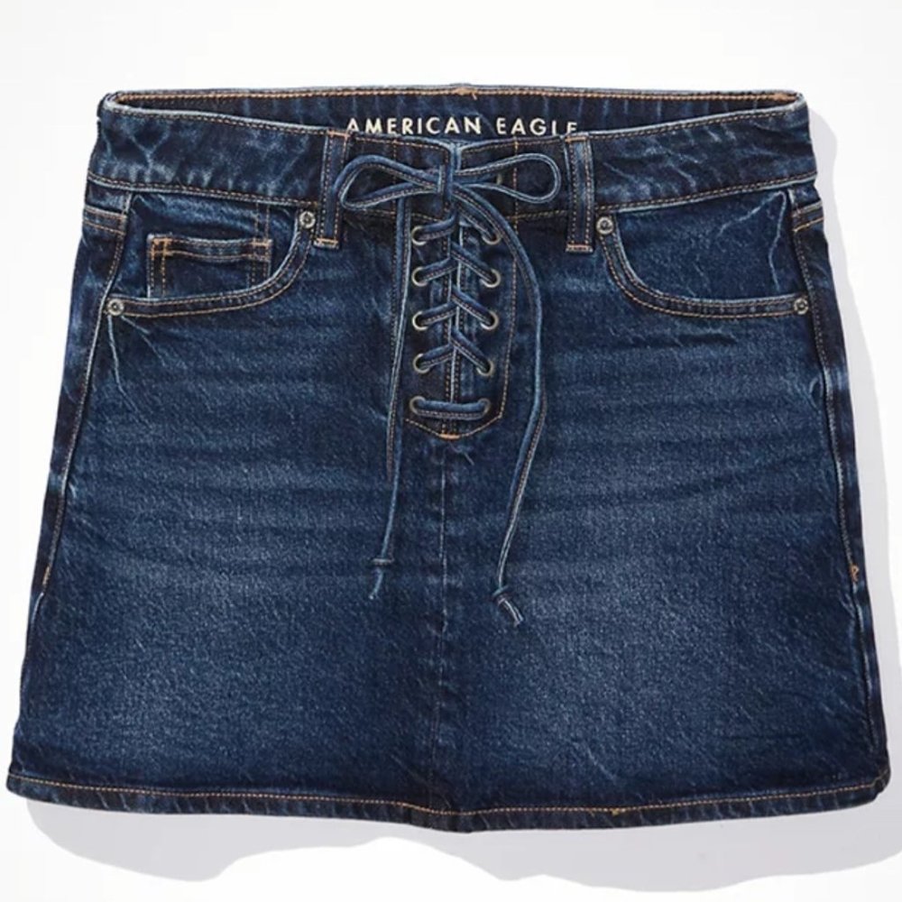 AE Lace-Up Denim Mini Skirt